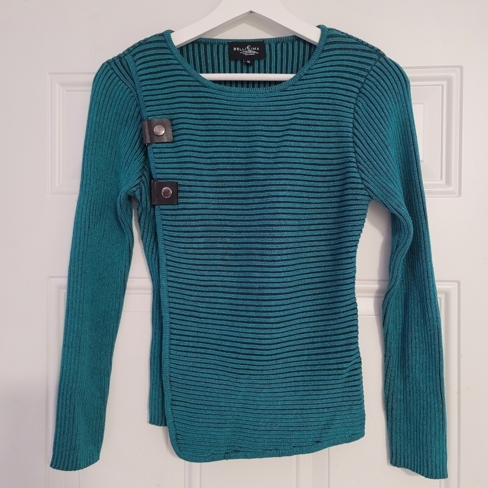 Vintage Bellisima Cable Knit Long Sleeves Top Size Meduim in Green
